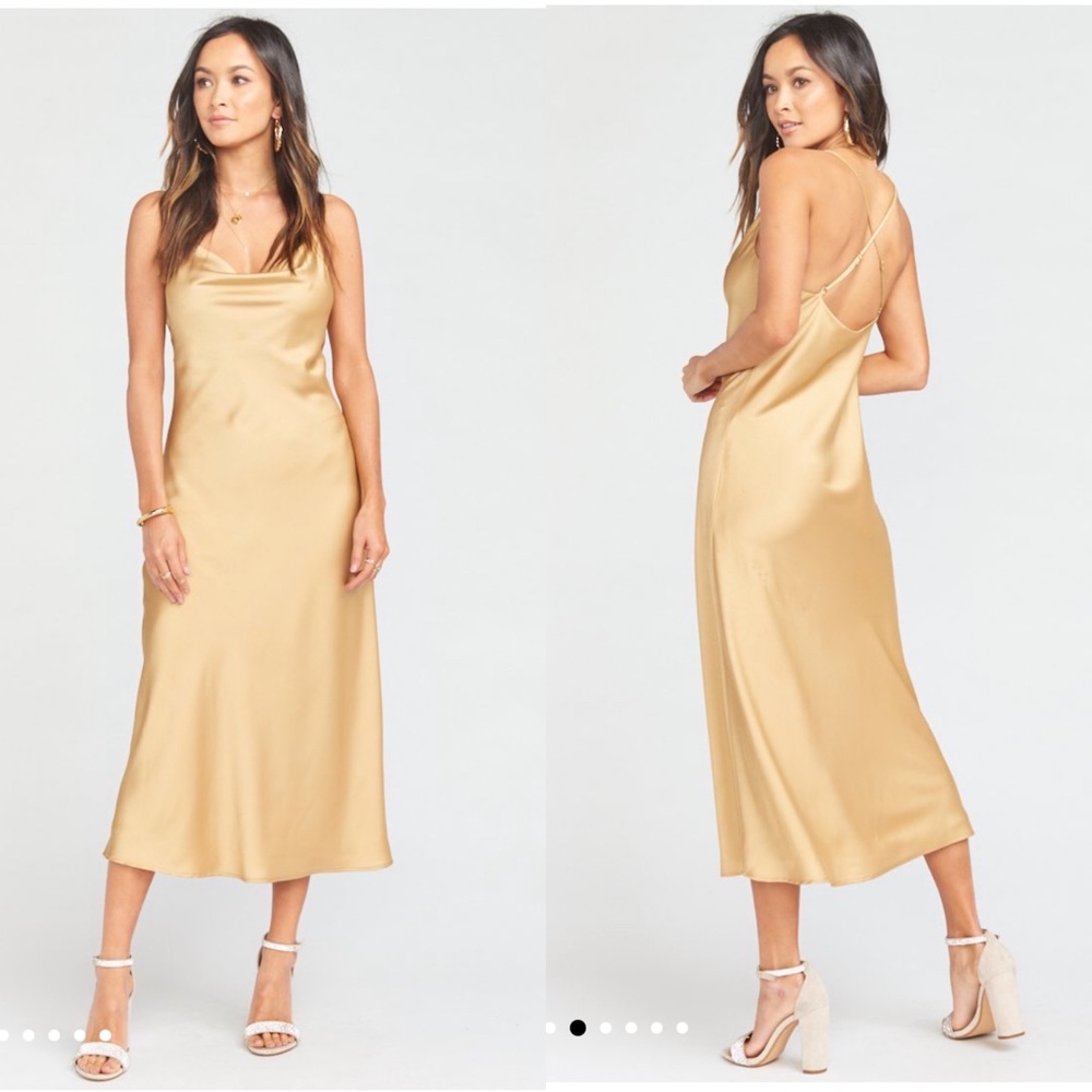 Show Me Your MuMu Gold Satin Slip Maxi Dress